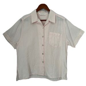 Peter Martin Camp Shirt Women 12 Pale Pink Irish Linen Vintage Cottage Preppy
